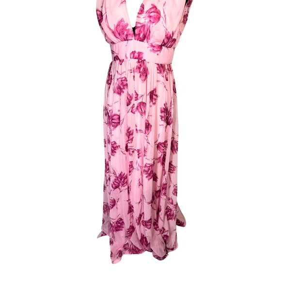 Lulus Pink Floral Romantic Maxi Dress With Deep V-Neck & Sleeveless Design Size - Picture 11 of 13